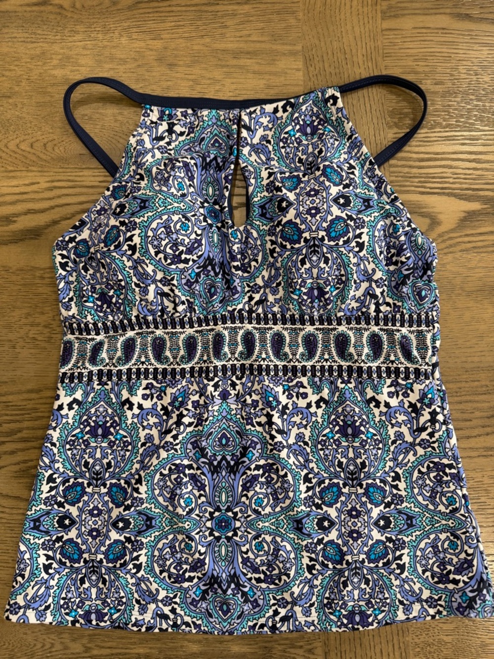 Ellen Tracy Navy Teal Purple Boho Paisley Halter Swim Tankini Like New